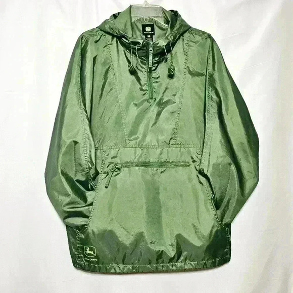 🛑 John Deere Mens Green Wind/Rain Resistant Pullover Polyester Jacket Large - Picture 1 of 9